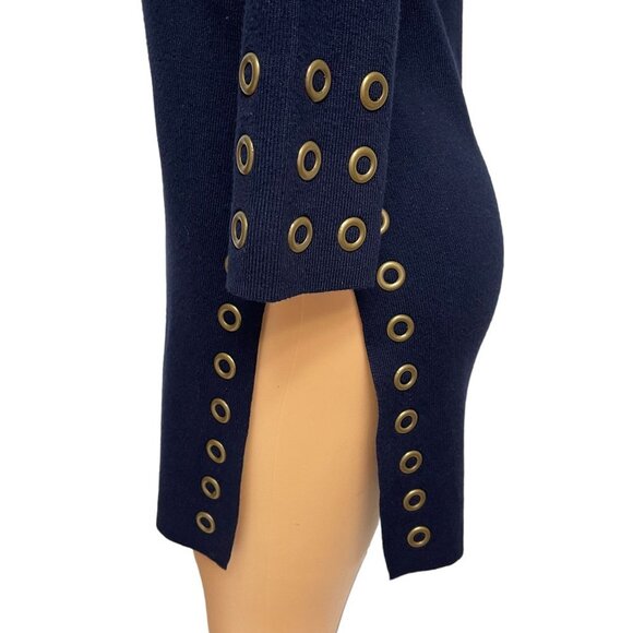 Joseph A Women Pullover Sweater Navy Blue Boat Neck Bronze Tone Eyelets NWOT - Picture 5 of 10